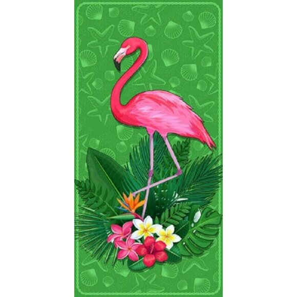 New Garden Green Flamingo Beach Bath Pool Gift Towel Bird Pink Starfish Shells - Picture 1 of 2